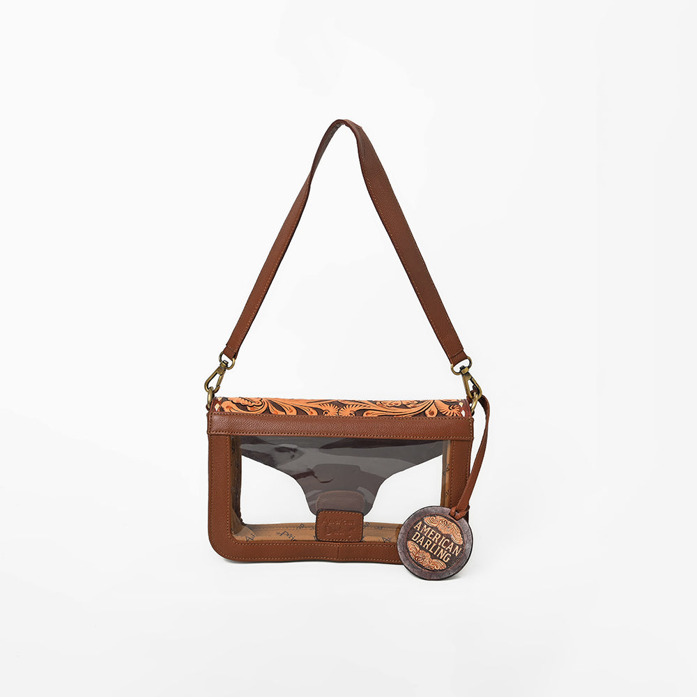 ADBG1507 American Darling Hand-Tooled Western Leather Clear Bag Genuine Tooled Floral Crossbody
