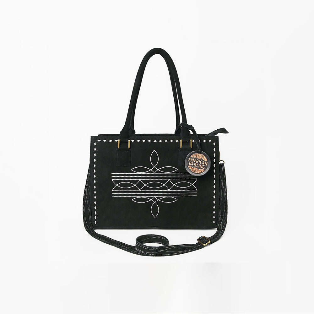 ADBG1553 American Darling Western Genuine Suede Leather Tote Bag with Buck Stitching | Handcrafted Everyday Tote