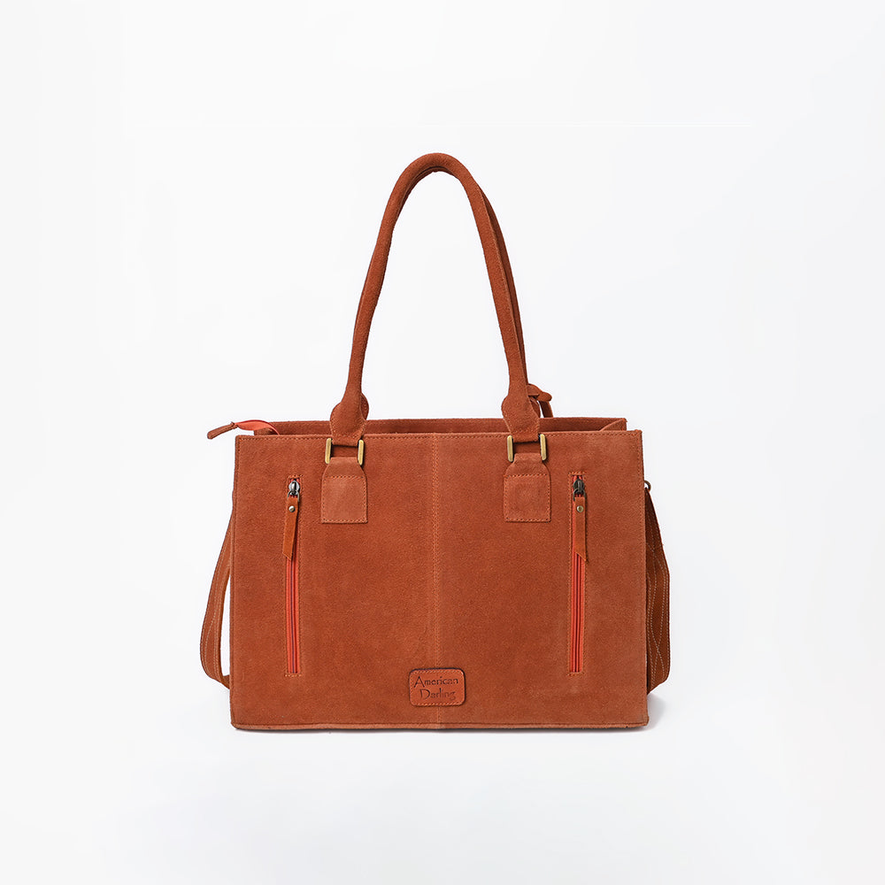 ADBG1553 American Darling Western Genuine Suede Leather Tote Bag with Buck Stitching | Handcrafted Everyday Tote