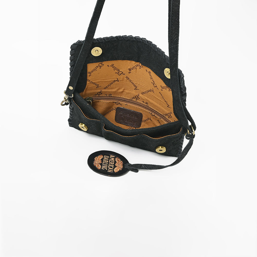 ADBG1645 American Darling Western Leather Small Cross Body Bag with Braided Detailing Damascus
