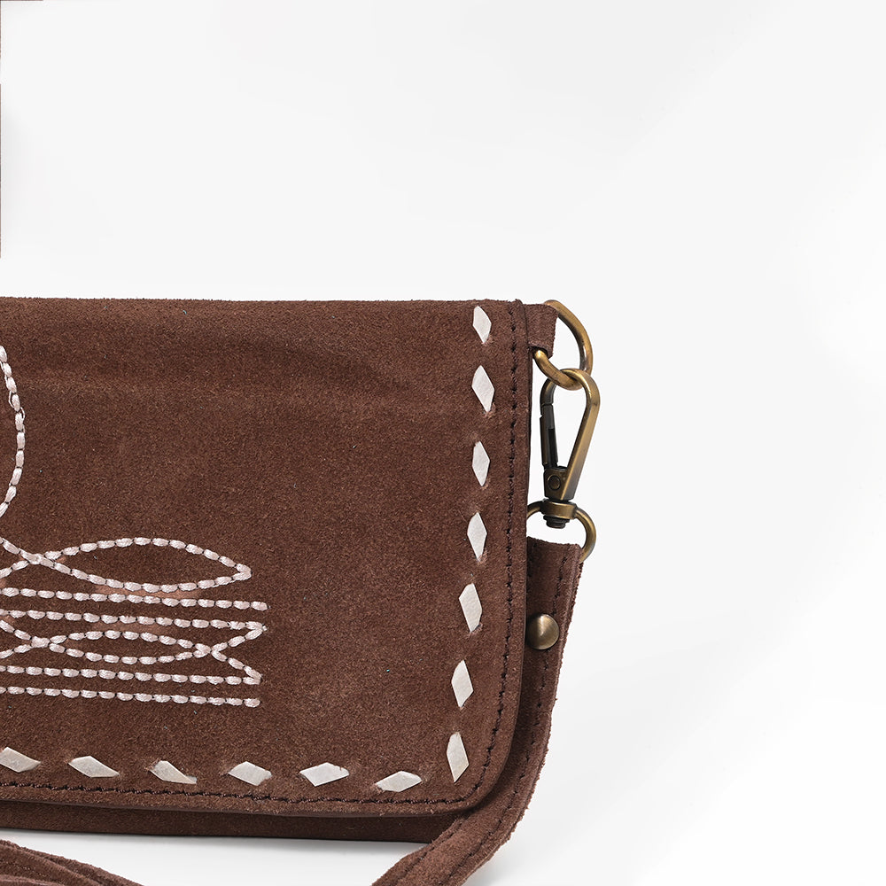 ADBG1712 American Darling Genuine Suede Crossbody Bag | Western Boot Stitched Crossbody Purse