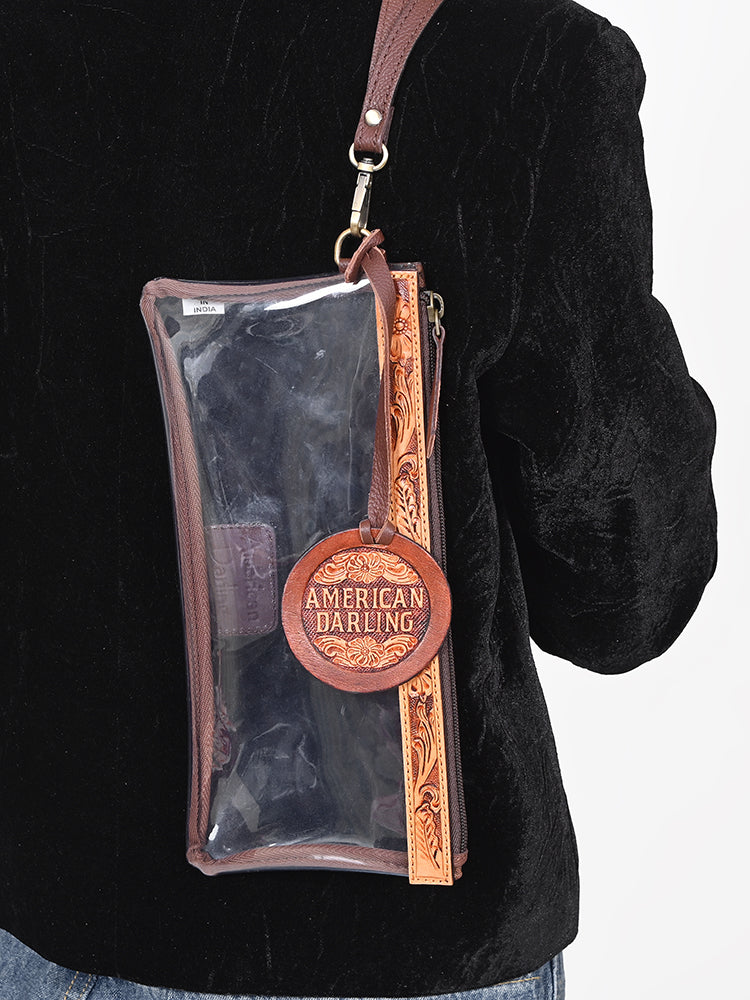 ADBG1763 American Darling Western Hand-Tooled Floral Clear Bag in Premium Leather
