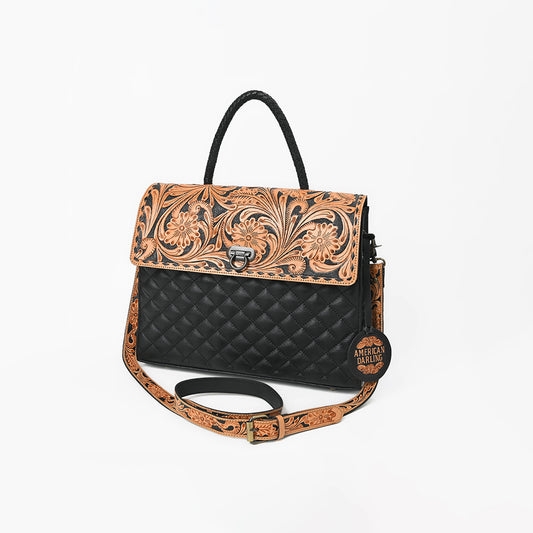 ADBG1800 American Darling Quilted Leather & Tooled Harness Briefcase