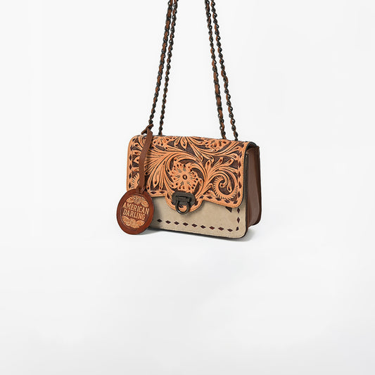 ADBG1808 American Darling Hand Tooled Floral & Genuine Suede Leather Western Cross Body Bag