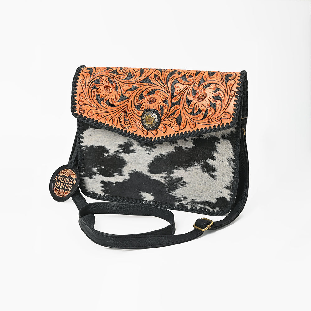 ADBG1839 American Darling Hand Tooled Hair On Hide Genuine Leather Crossbody