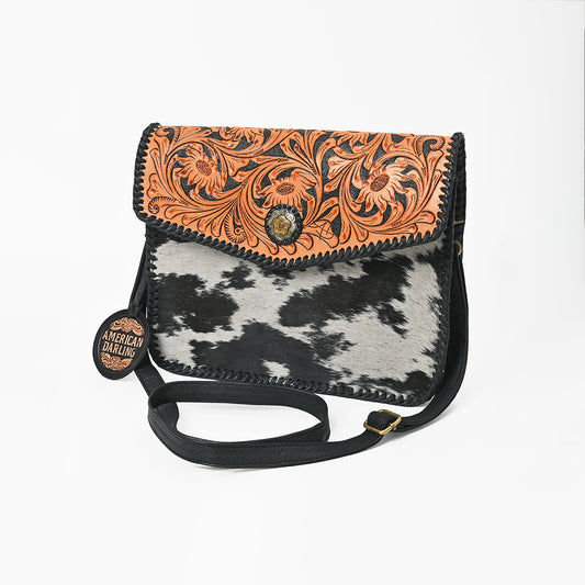 ADBG1839 American Darling Hand Tooled Hair On Hide Genuine Leather Crossbody