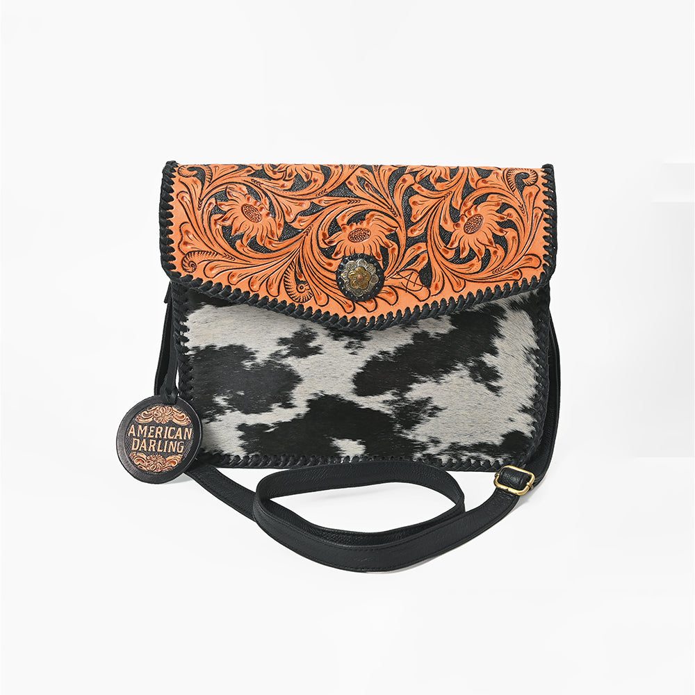 ADBG1839 American Darling Hand Tooled Hair On Hide Genuine Leather Crossbody
