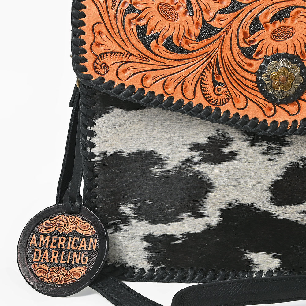 ADBG1839 American Darling Hand Tooled Hair On Hide Genuine Leather Crossbody