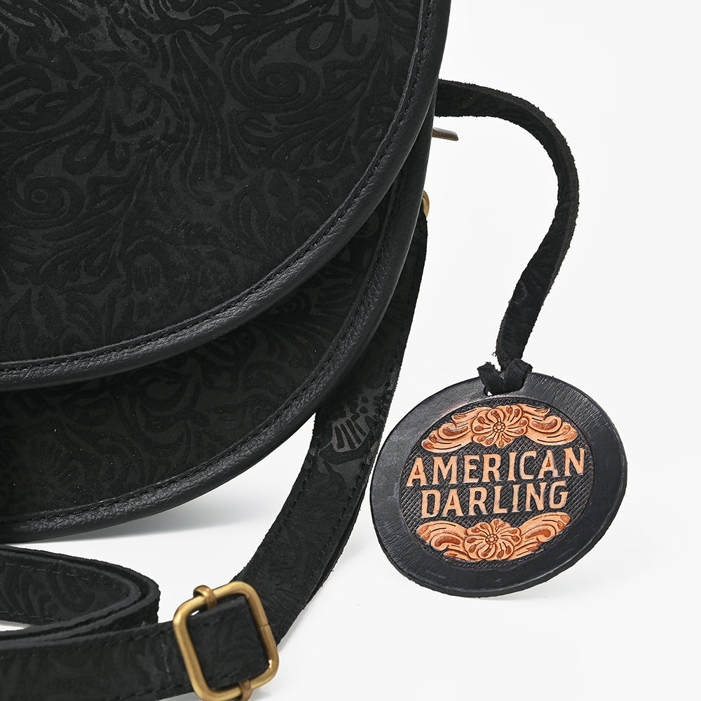 ADBG1859 American Darling Artisan Floral Embossed Leather Small Crossbody Saddle Purse