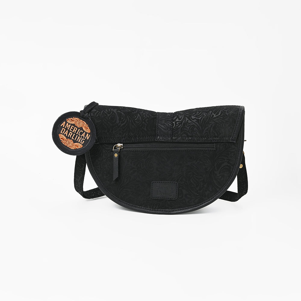 ADBG1859 American Darling Artisan Floral Embossed Leather Small Crossbody Saddle Purse