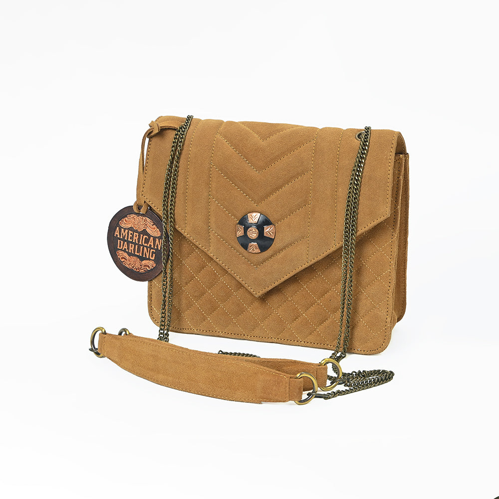 ADBG1869 American Darling Quilted Leather Envelope Crossbody Bag with Chain Strap
