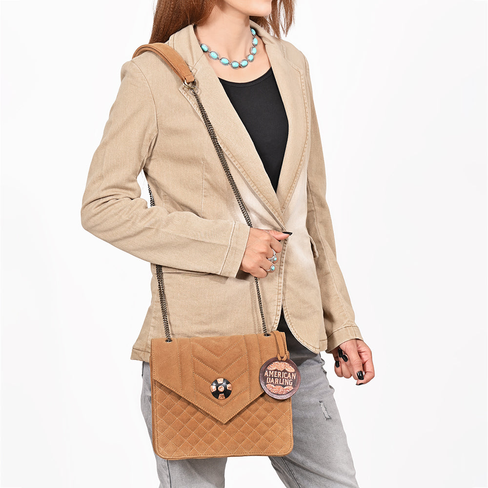 ADBG1869 American Darling Quilted Leather Envelope Crossbody Bag with Chain Strap