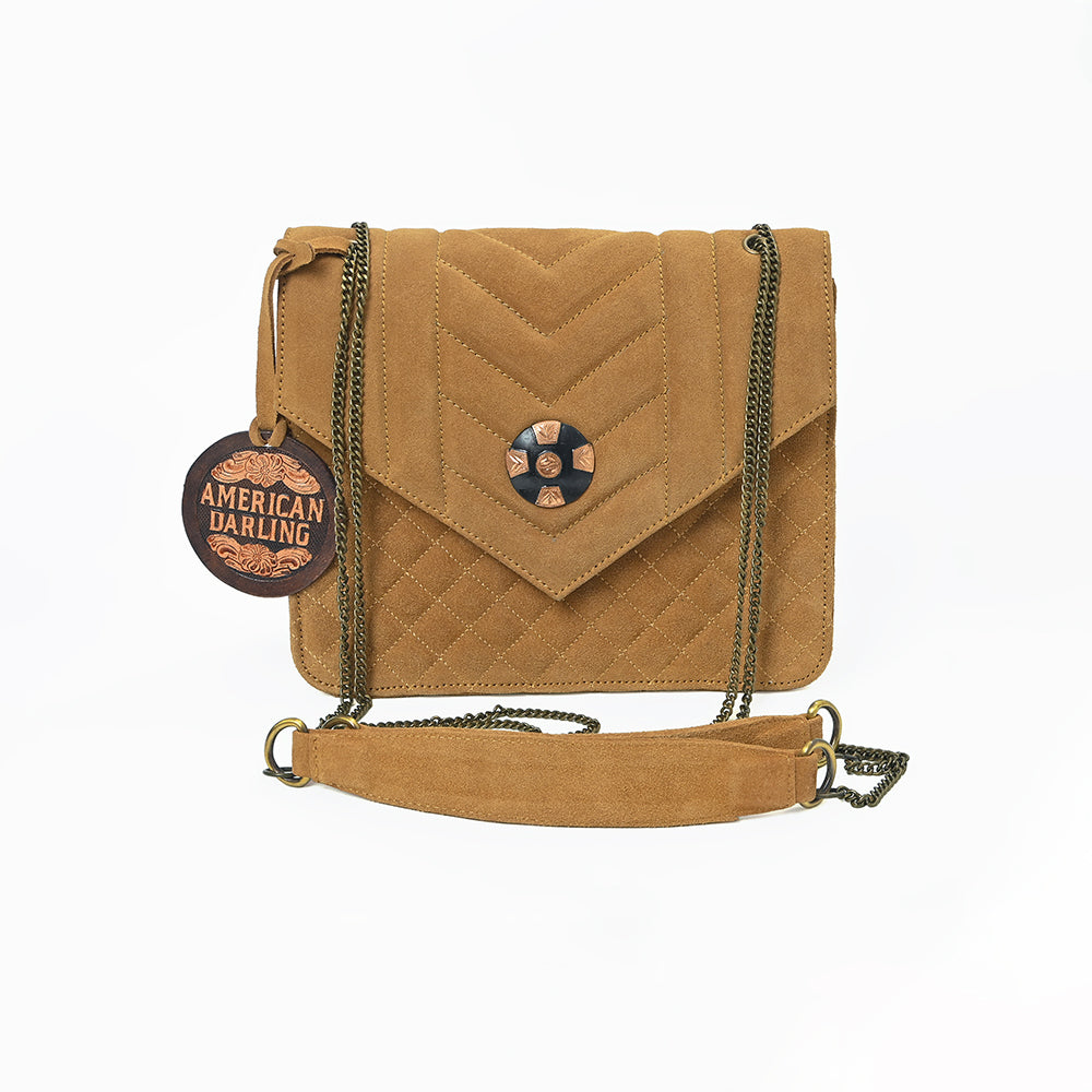 ADBG1869 American Darling Quilted Leather Envelope Crossbody Bag with Chain Strap