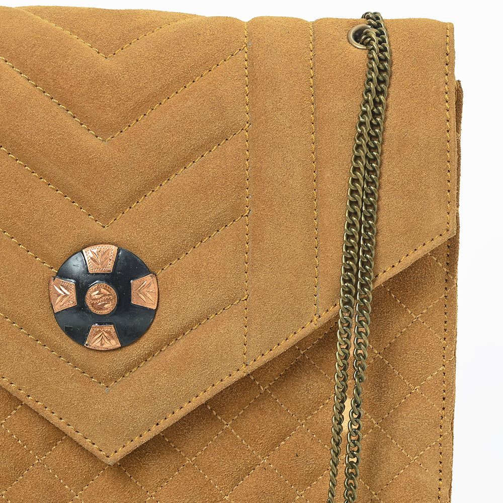 ADBG1869 American Darling Quilted Leather Envelope Crossbody Bag with Chain Strap