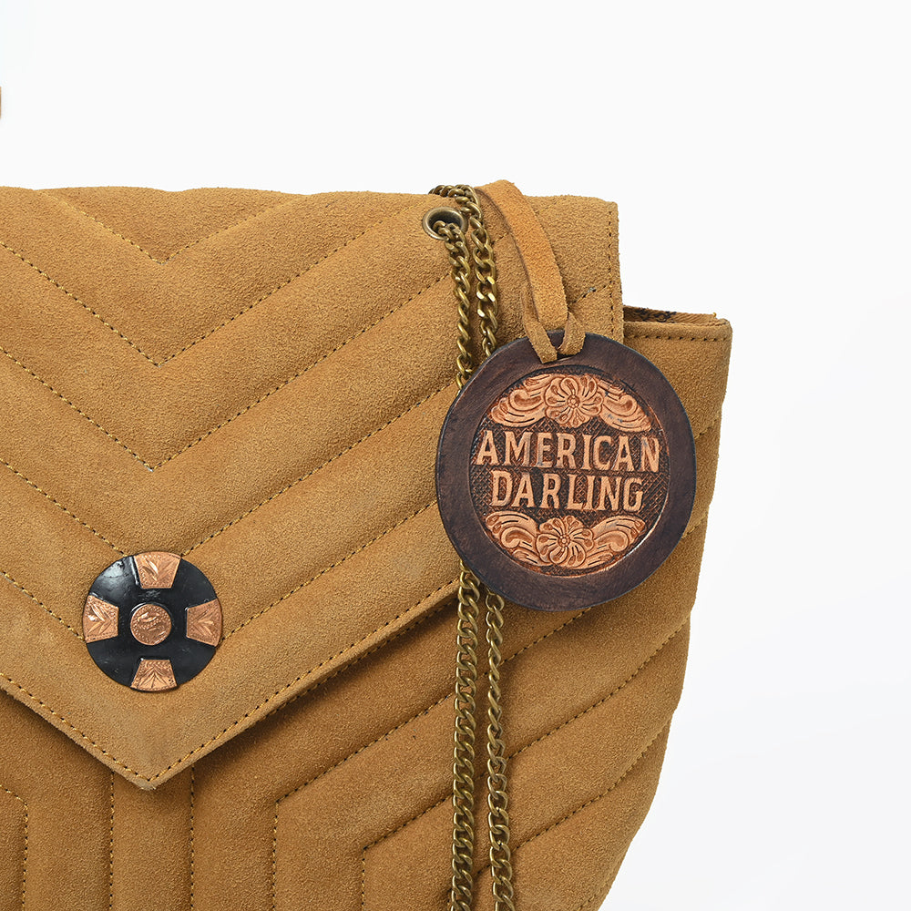 ADBG1870 American Darling Chevron Quilted Leather Envelope Crossbody Bag Chain Strap