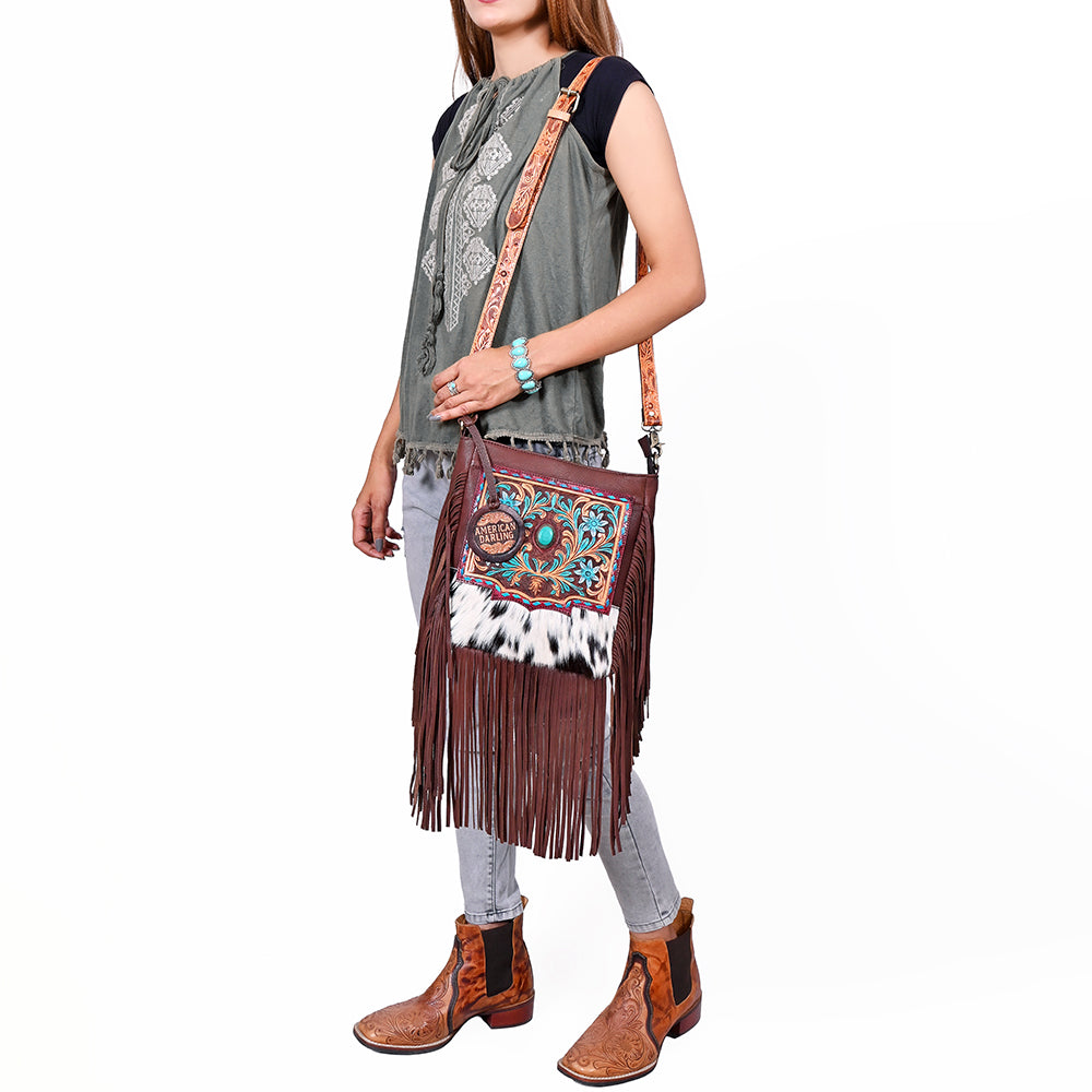 ADBG1891 Crossbody Hand Tooled Hair on Genuine Leather Women Bag