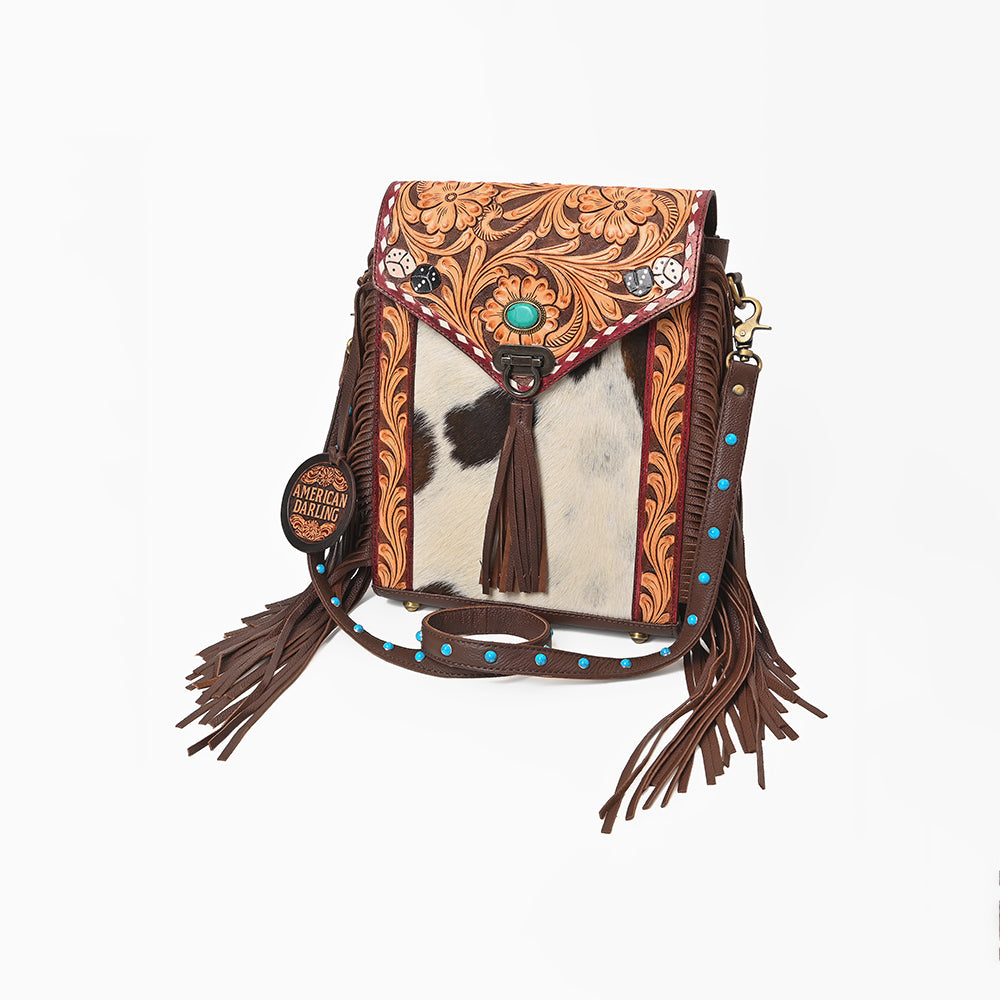 ADBG1910 Crossbody Hand Tooled Hair on Genuine Leather Women Bag