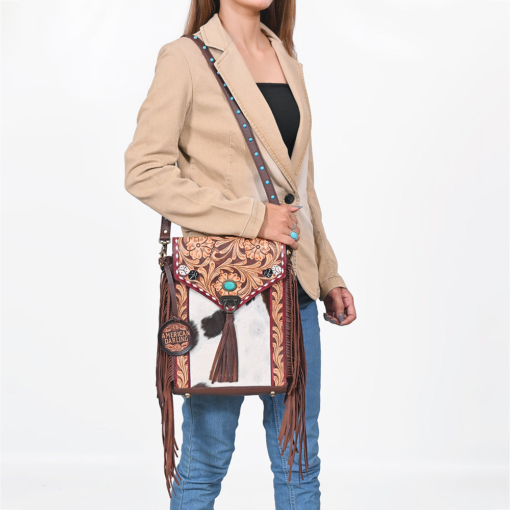 ADBG1910 Crossbody Hand Tooled Hair on Genuine Leather Women Bag