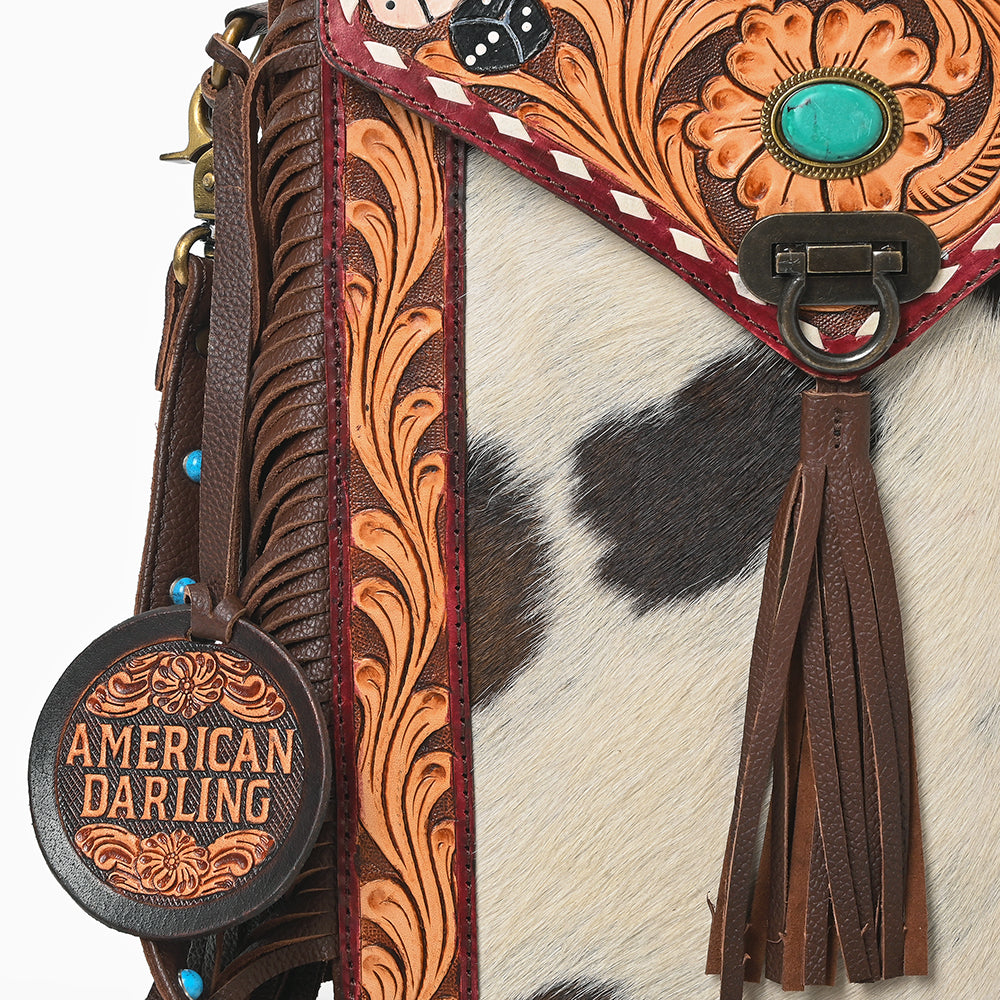 ADBG1910 Crossbody Hand Tooled Hair on Genuine Leather Women Bag