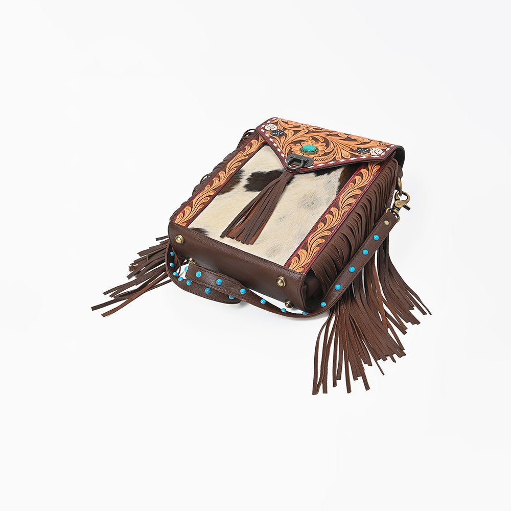 ADBG1910 Crossbody Hand Tooled Hair on Genuine Leather Women Bag