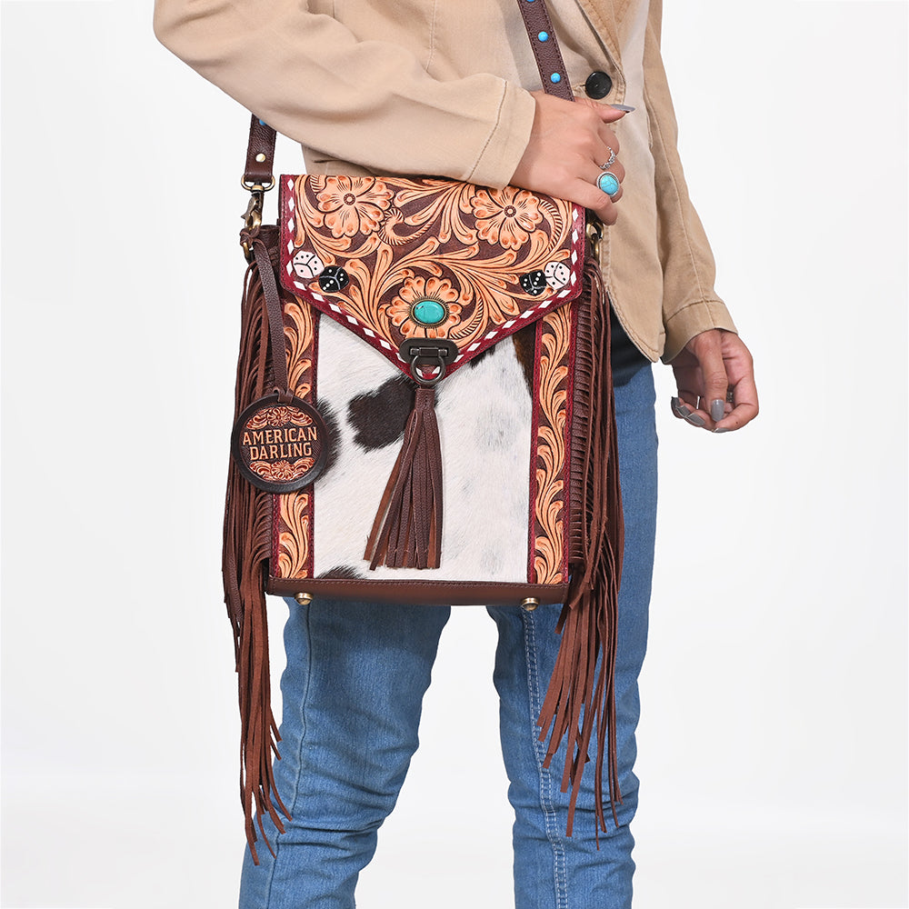 ADBG1910 Crossbody Hand Tooled Hair on Genuine Leather Women Bag