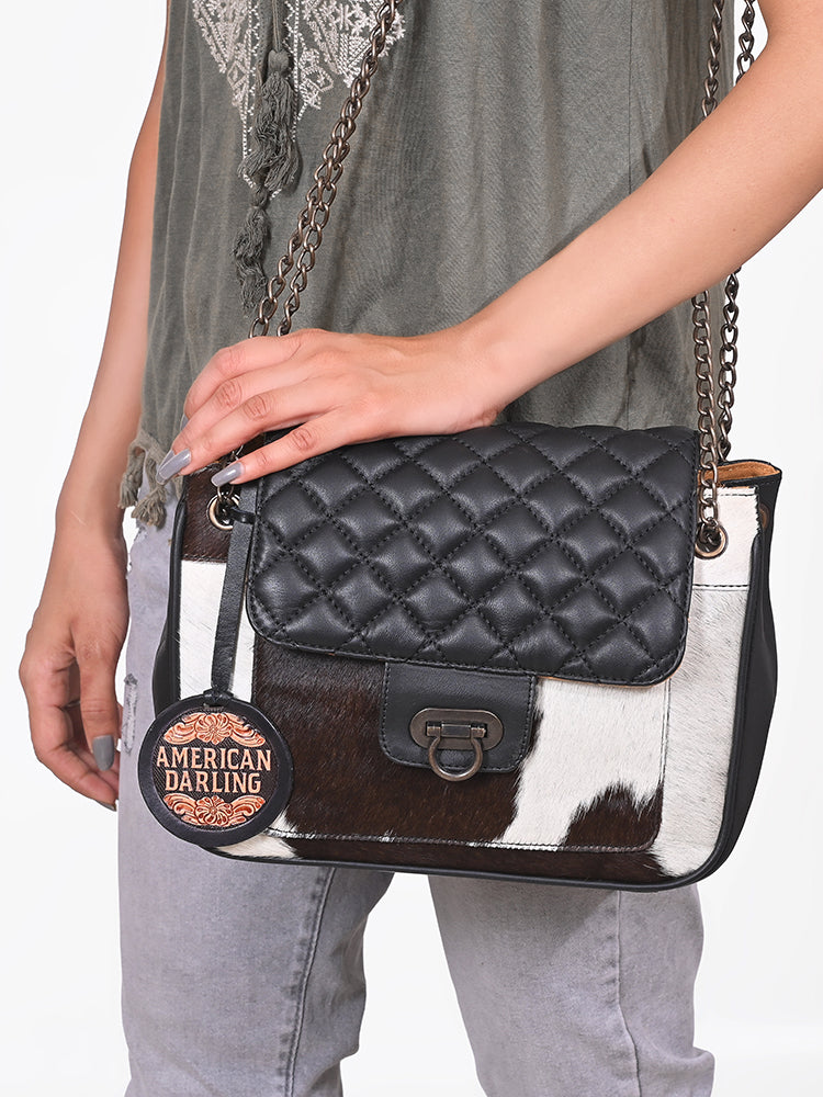 ADBG1949 American Darling Hair On Hide Quilted Leather Chain Strap Crossbody Bag