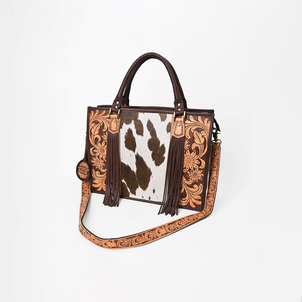 ADBG230 American Darling Western Tote Bag - Handcrafted Hair-On Cowhide & Hand-Tooled Leather