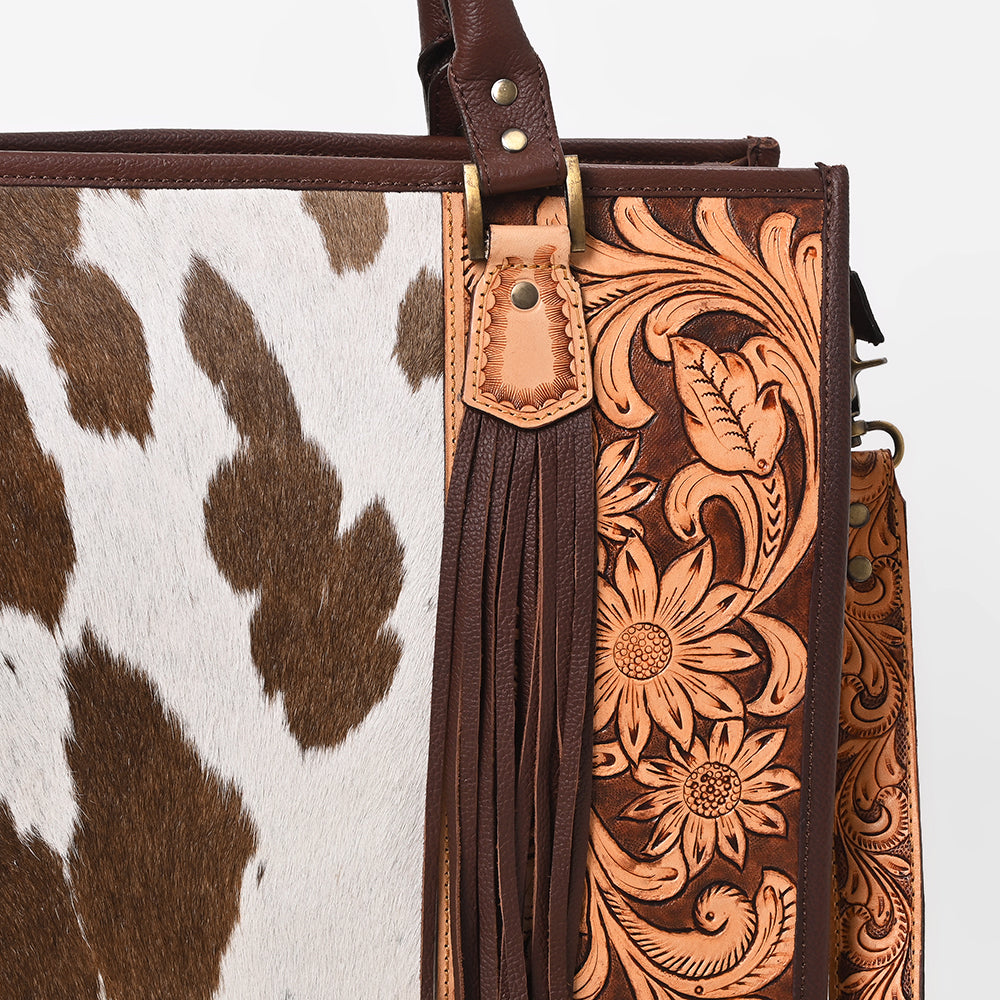 ADBG230 American Darling Western Tote Bag - Handcrafted Hair-On Cowhide & Hand-Tooled Leather