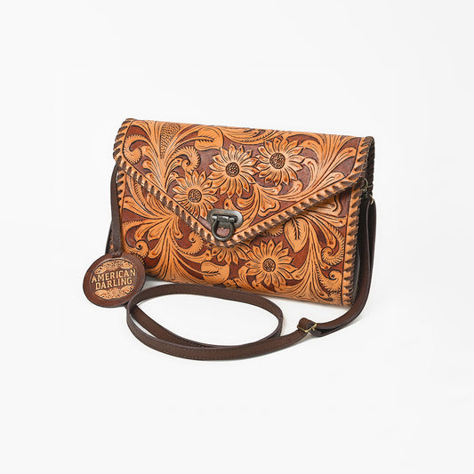 ADBG395BR Authentic Hand-Tooled Genuine Leather Envelope Clutch with Artisan Crafting
