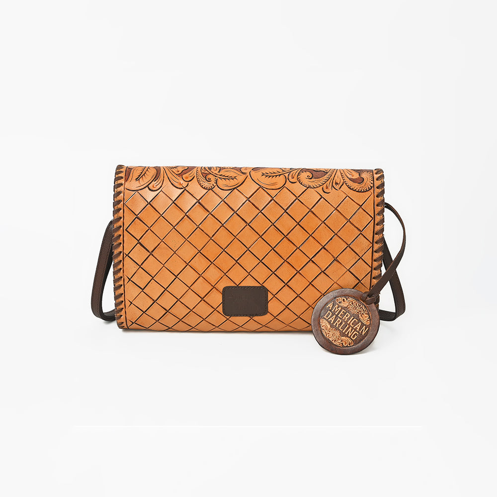 ADBG395BR Authentic Hand-Tooled Genuine Leather Envelope Clutch with Artisan Crafting