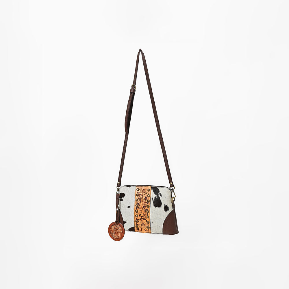 ADBG596 American Darling Hand Tooled Floral Carved & Hair-On Cowhide Western Cross body Bag