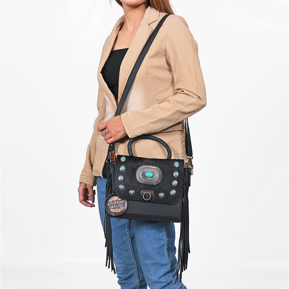 ADBG983C American Darling Cowhide Western Leather Cross body Bag with Fringes