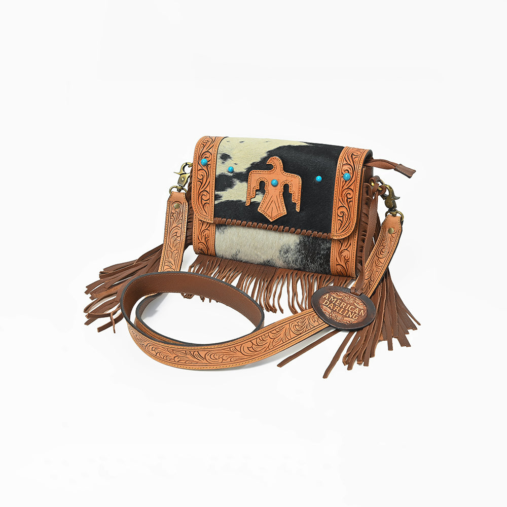 ADBGA1000 Crossbody Hair on Hand Tooled Genuine Leather Women Bag