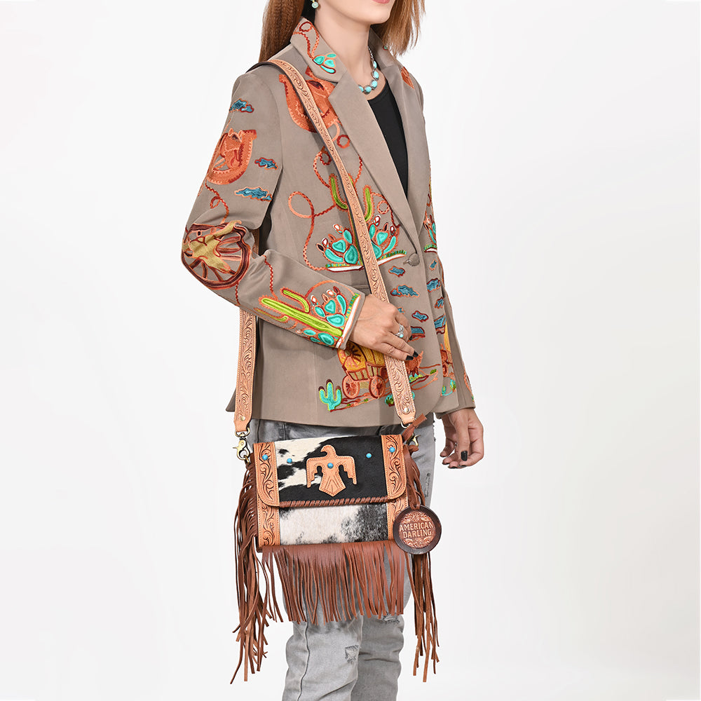 ADBGA1000 Crossbody Hair on Hand Tooled Genuine Leather Women Bag