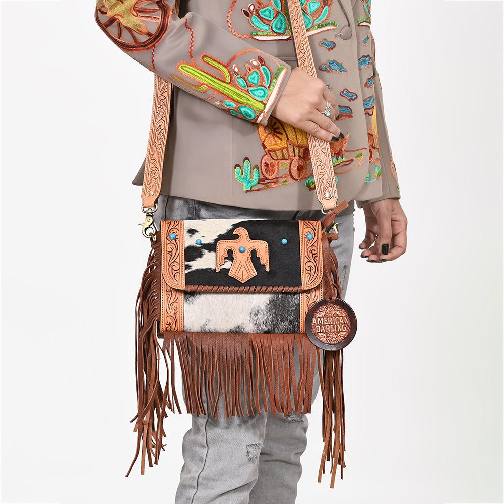 ADBGA1000 Crossbody Hair on Hand Tooled Genuine Leather Women Bag