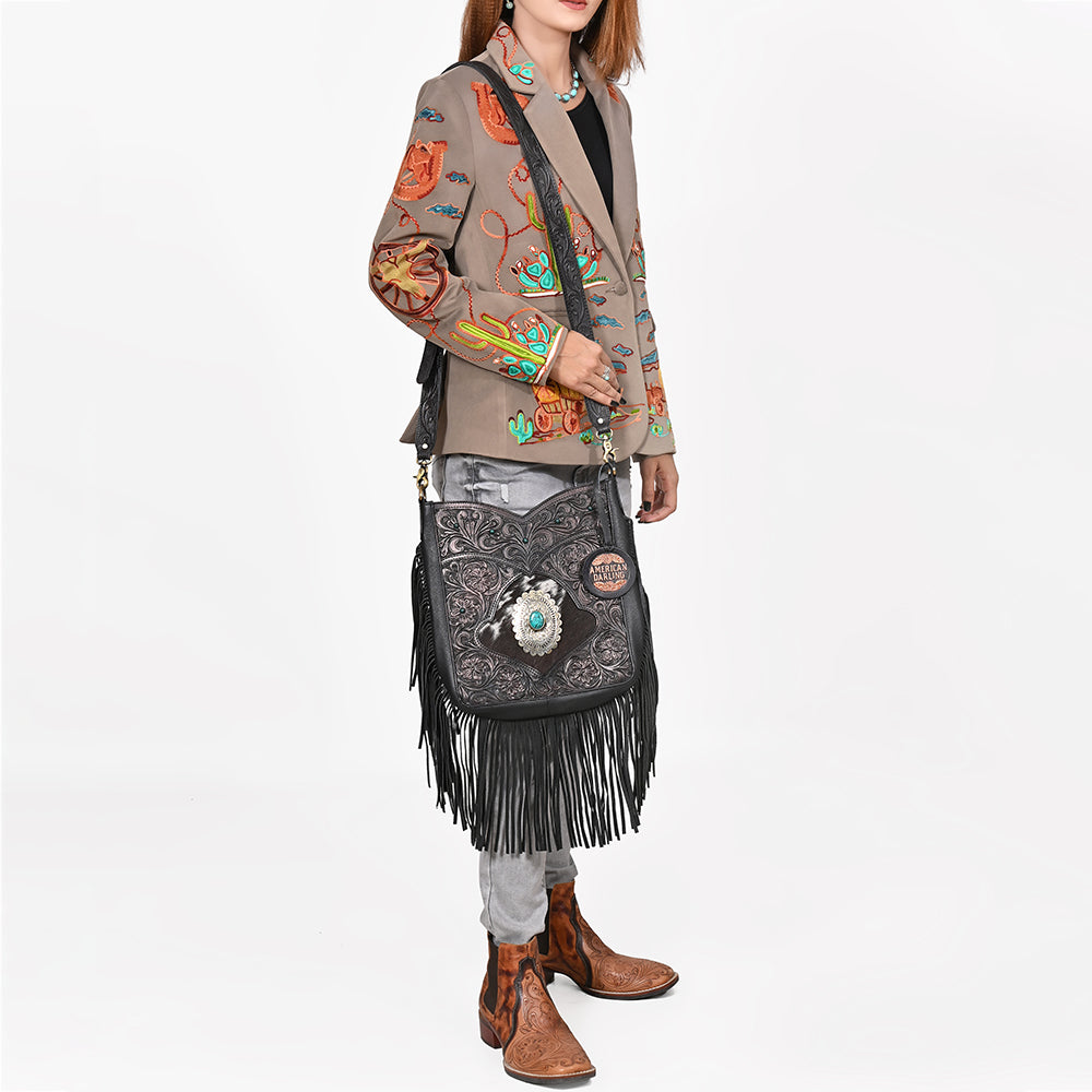 ADBGA1013 Crossbody Hair on Hand Tooled Genuine Leather Women Bag