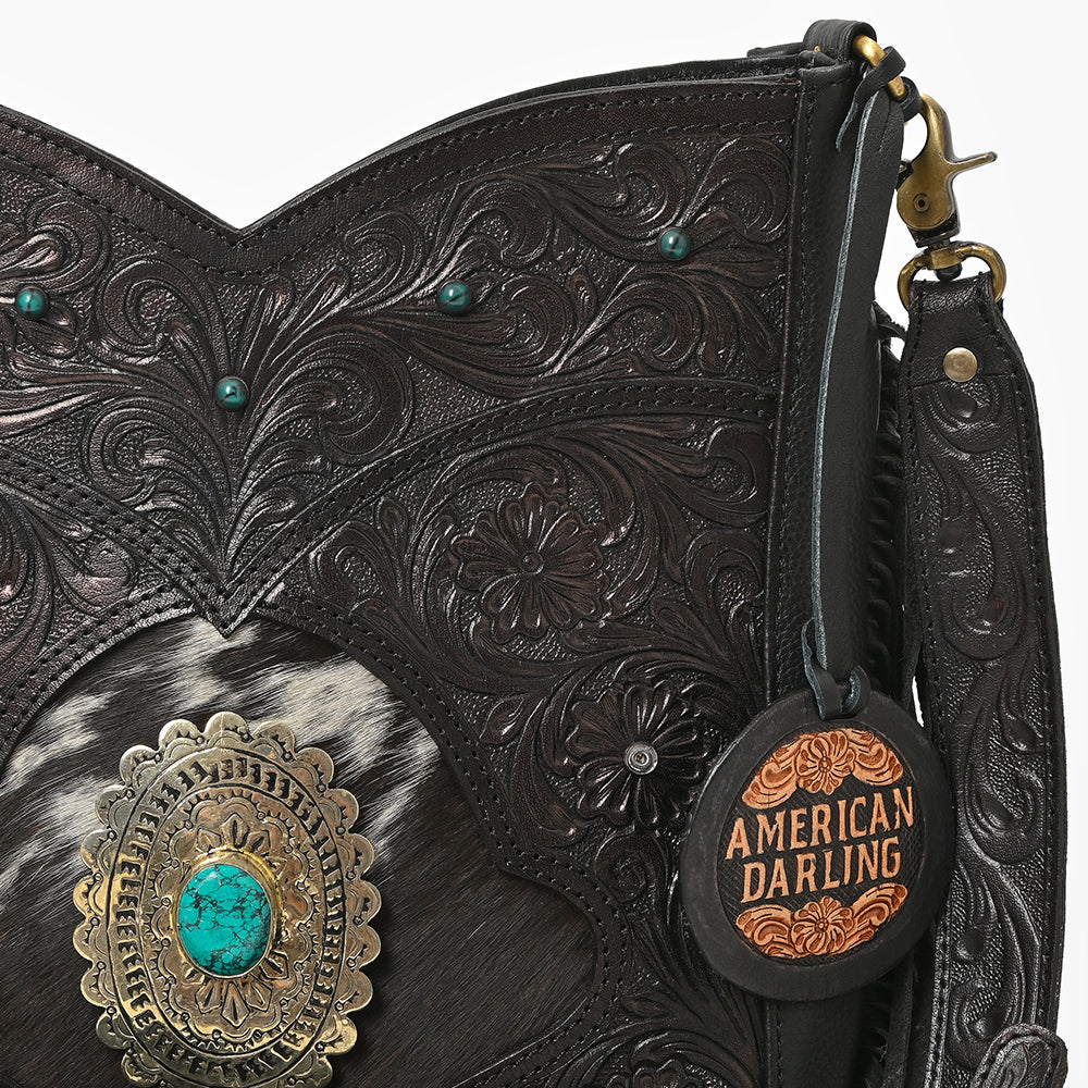 ADBGA1013 Crossbody Hair on Hand Tooled Genuine Leather Women Bag