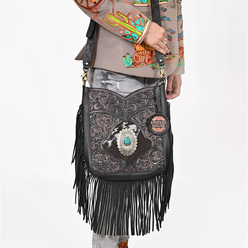 ADBGA1013 Crossbody Hair on Hand Tooled Genuine Leather Women Bag