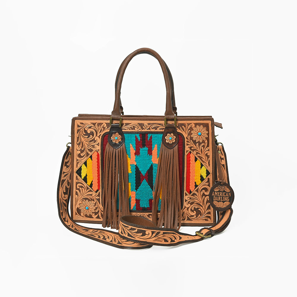 ADBGA1018 Tote Saddle Blanket Hand Tooled Genuine Leather Women Bag