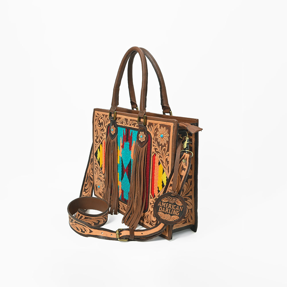 ADBGA1018 Tote Saddle Blanket Hand Tooled Genuine Leather Women Bag