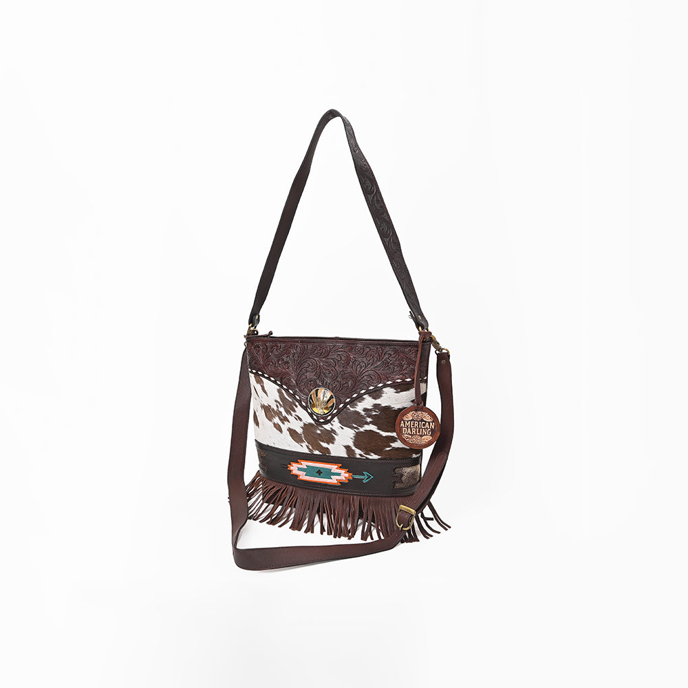ADBGA1038 Crossbody Hair on Hand Tooled Genuine Leather Women Bag