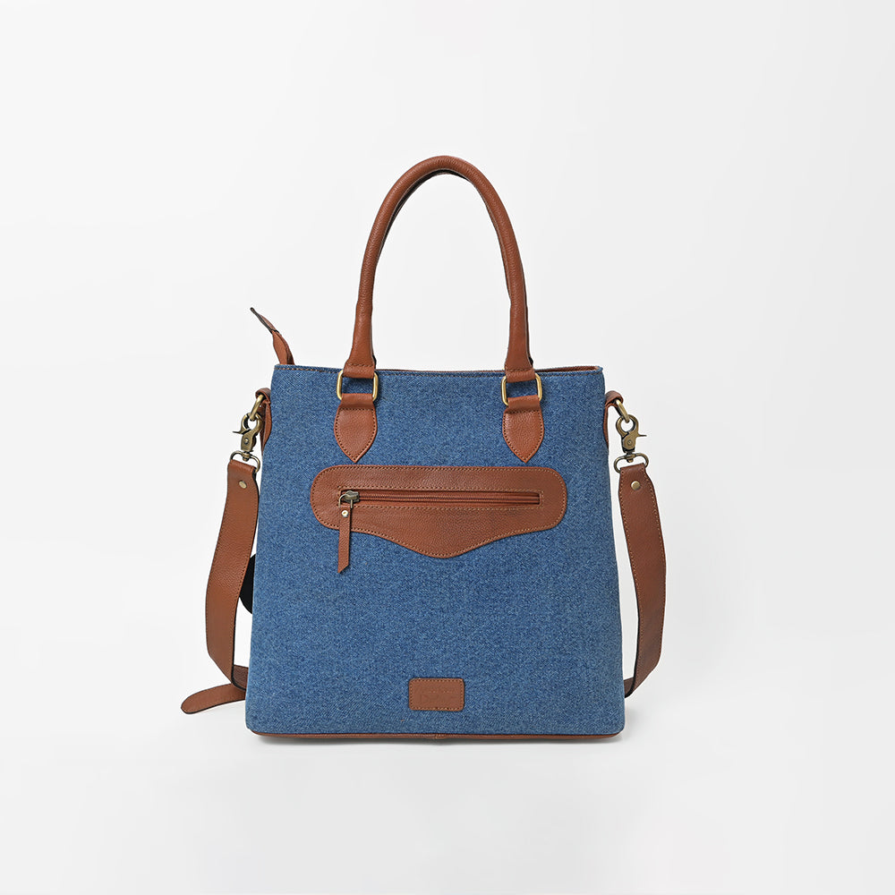ADBGA1039 Crossbody Hand Tooled Denim Fabric Genuine Leather Women Bag