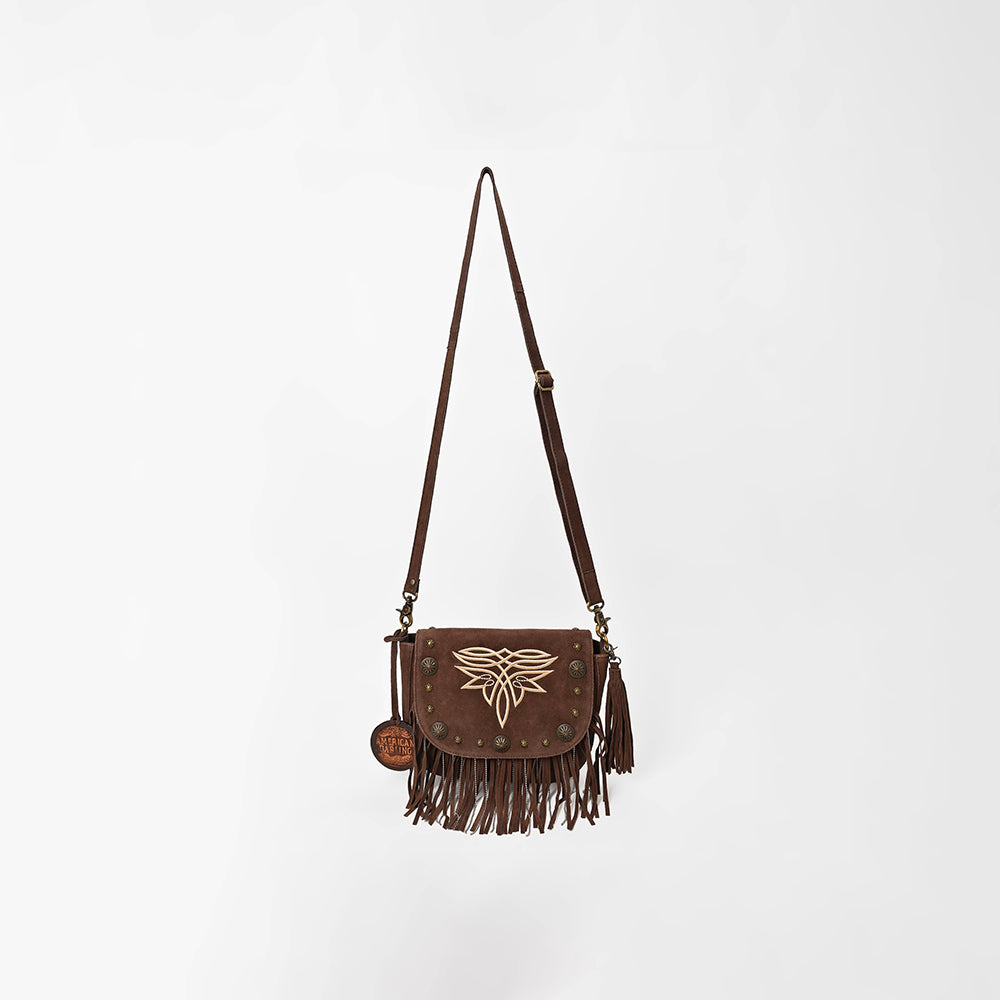 ADBGA836 American Darling Genuine Suede Leather Fringe Cross body Bag with Embroidery