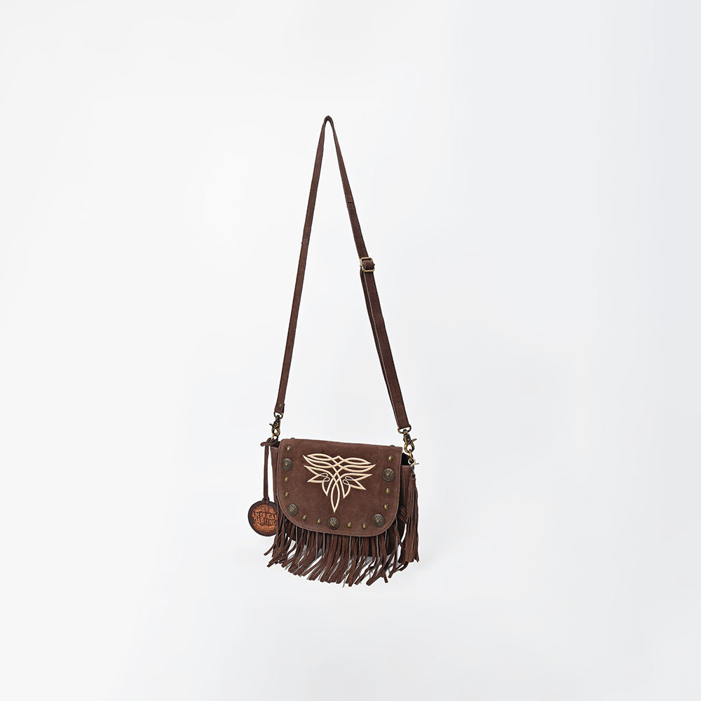 ADBGA836 American Darling Genuine Suede Leather Fringe Cross body Bag with Embroidery