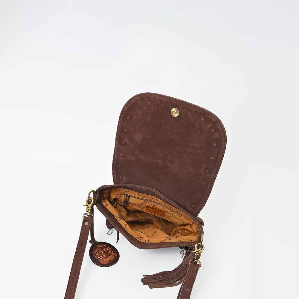 ADBGA836 American Darling Genuine Suede Leather Fringe Cross body Bag with Embroidery