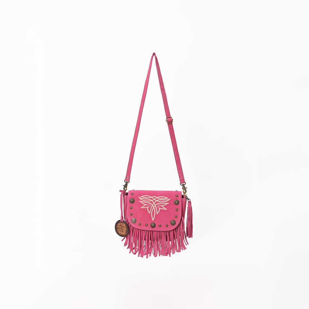 ADBGA836 American Darling Genuine Suede Leather Fringe Cross body Bag with Embroidery