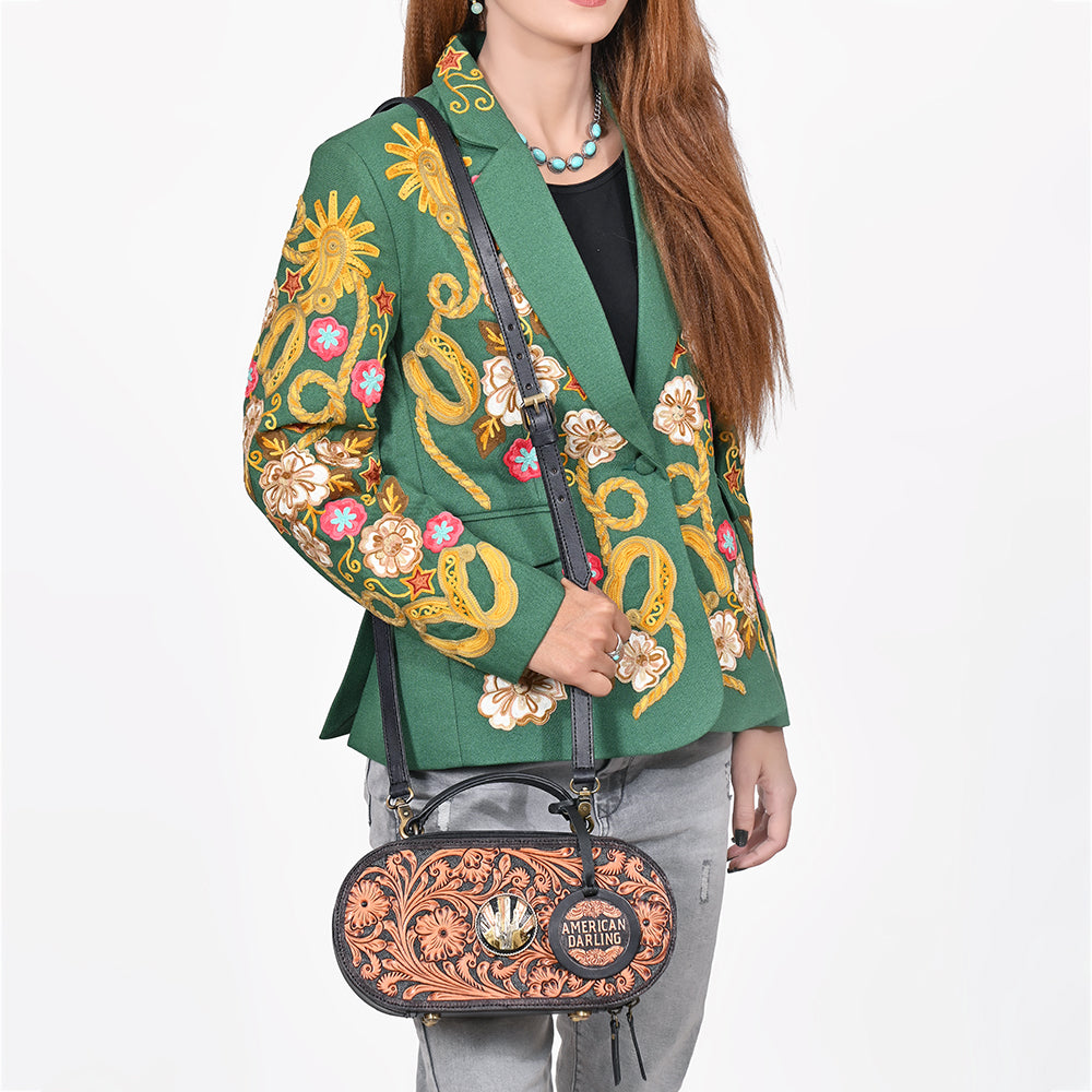 ADBGA863 American Darling Quilted Rivetted Concho Western Leather Cross body Bag