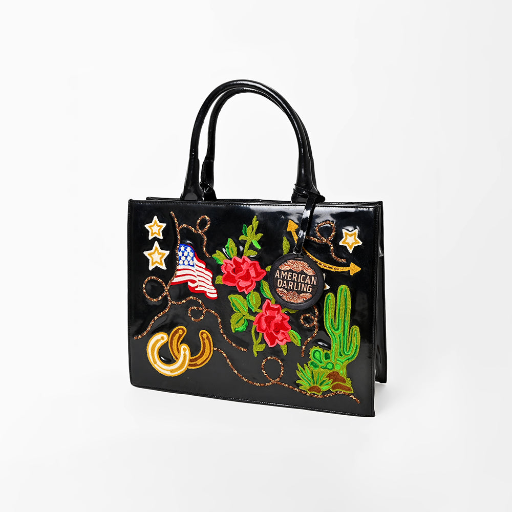 ADBGA927 American Darling Western Embroidered Patent Leather Everyday Tote Bag
