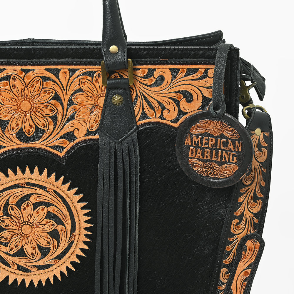 ADBGA984 American Darling Fringe Hairon & Harness Leather Tote