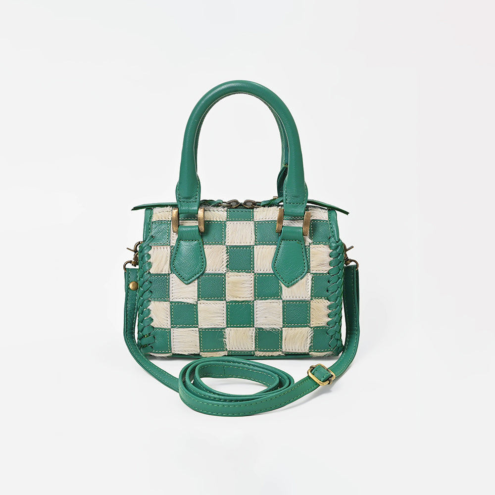 ADBGM1087 American Darling Hair on Leather Woven Checkered Handbag